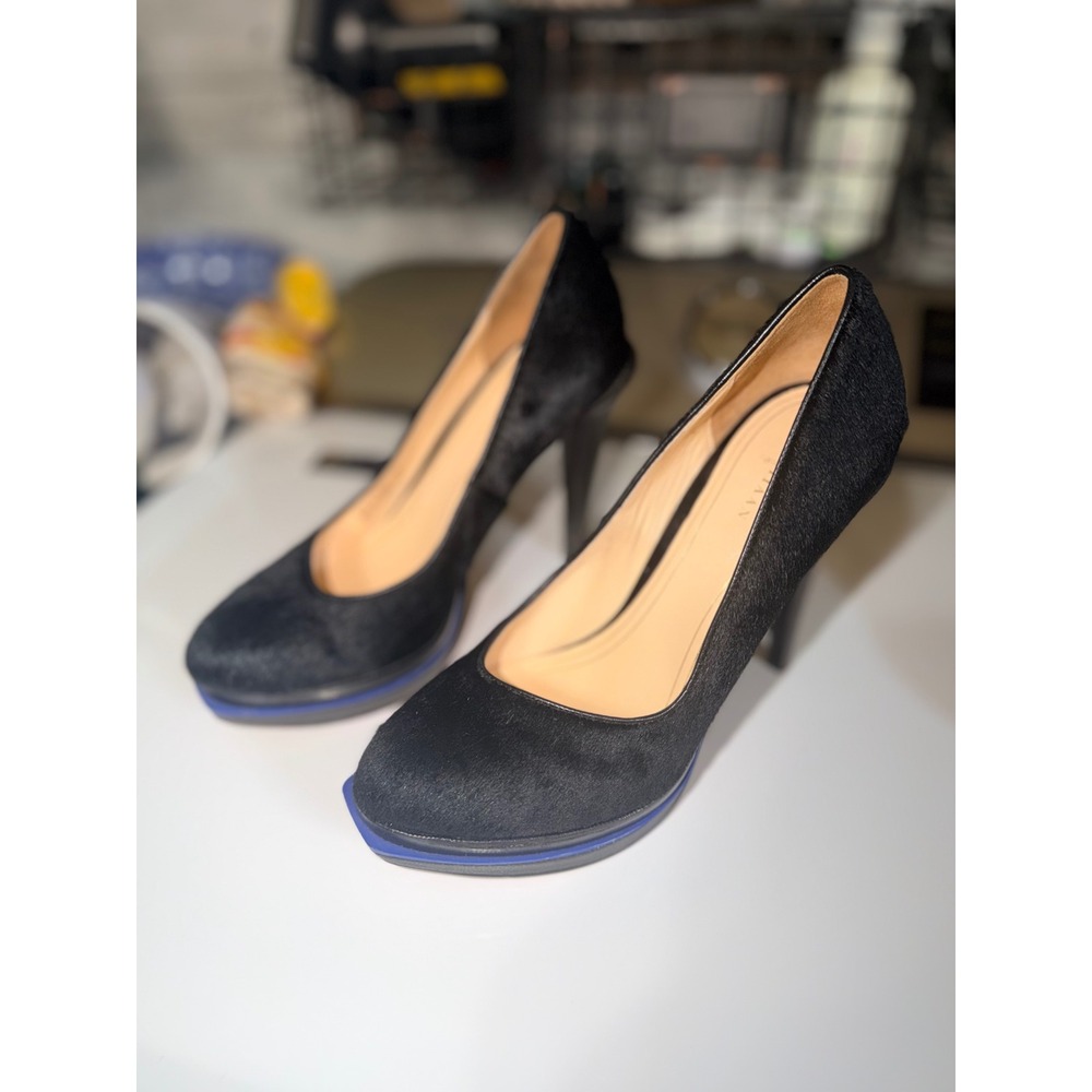 Cole Haan Platform Pumps Women Size 7B Black Calf Hair Good Stiletto D38485